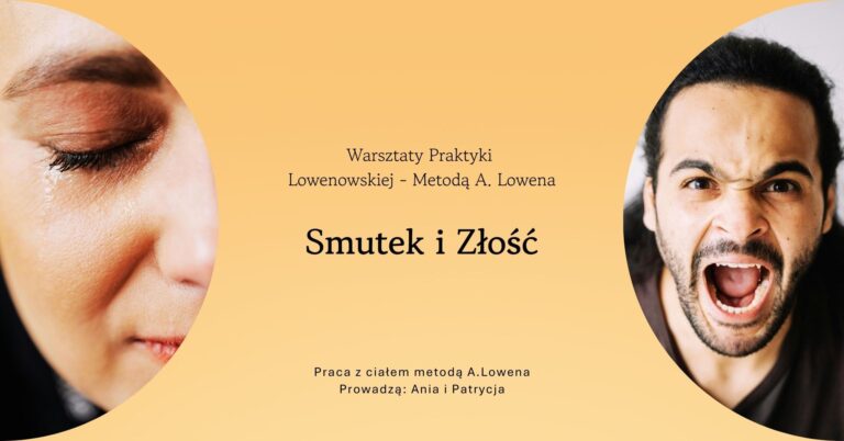 Grafika zapraszająca na warsztaty lowenowskie Smutek i Złość